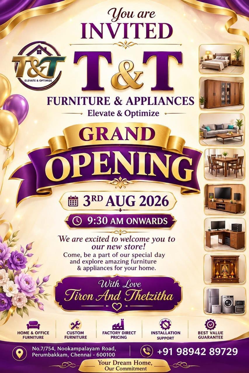 T&T Furniture & Appliances Grand Opening — 3rd August 2026